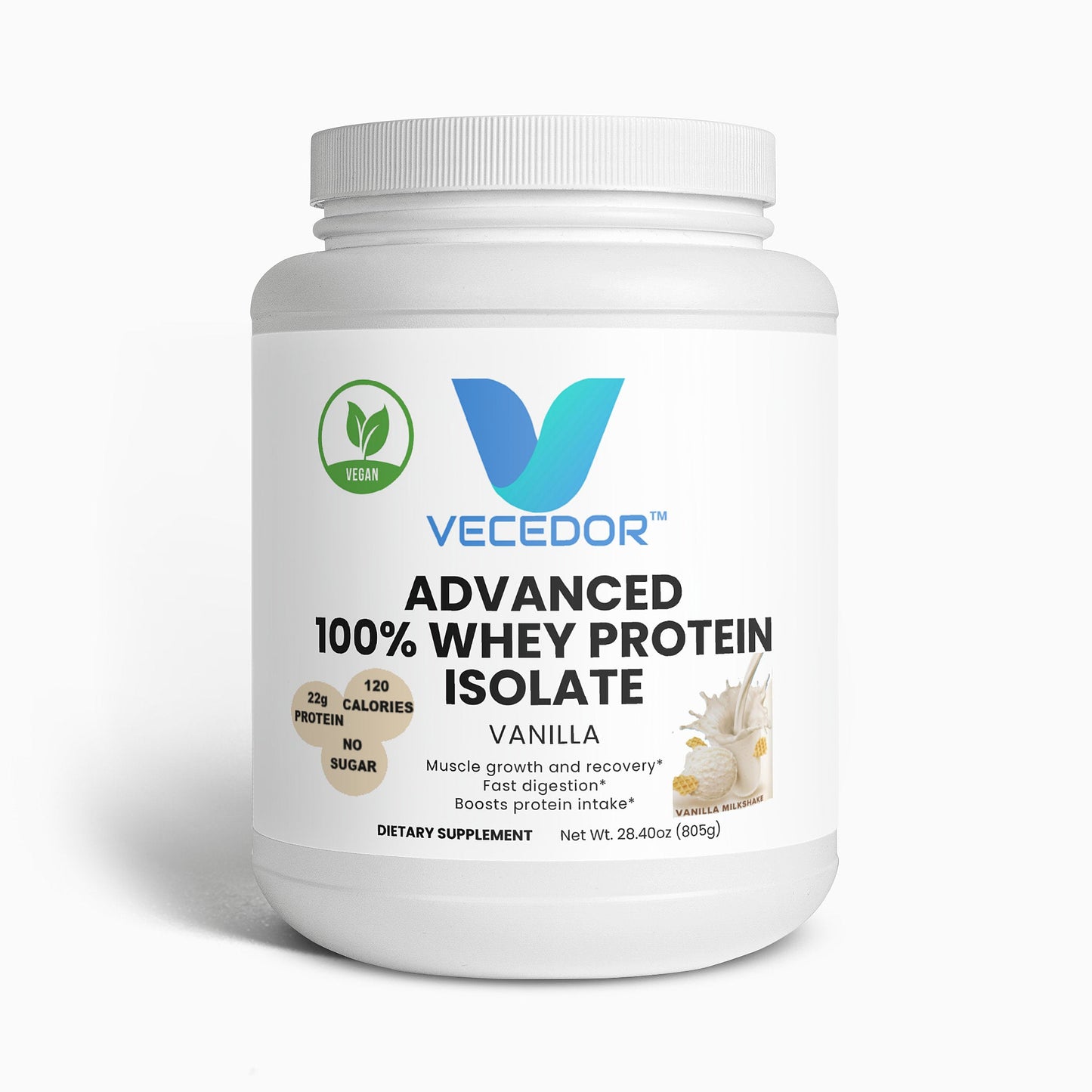 VECEDOR Advanced 100% Whey Protein Isolate – Vanilla | Fast Absorption & Lean Muscle Support VECEDOR
