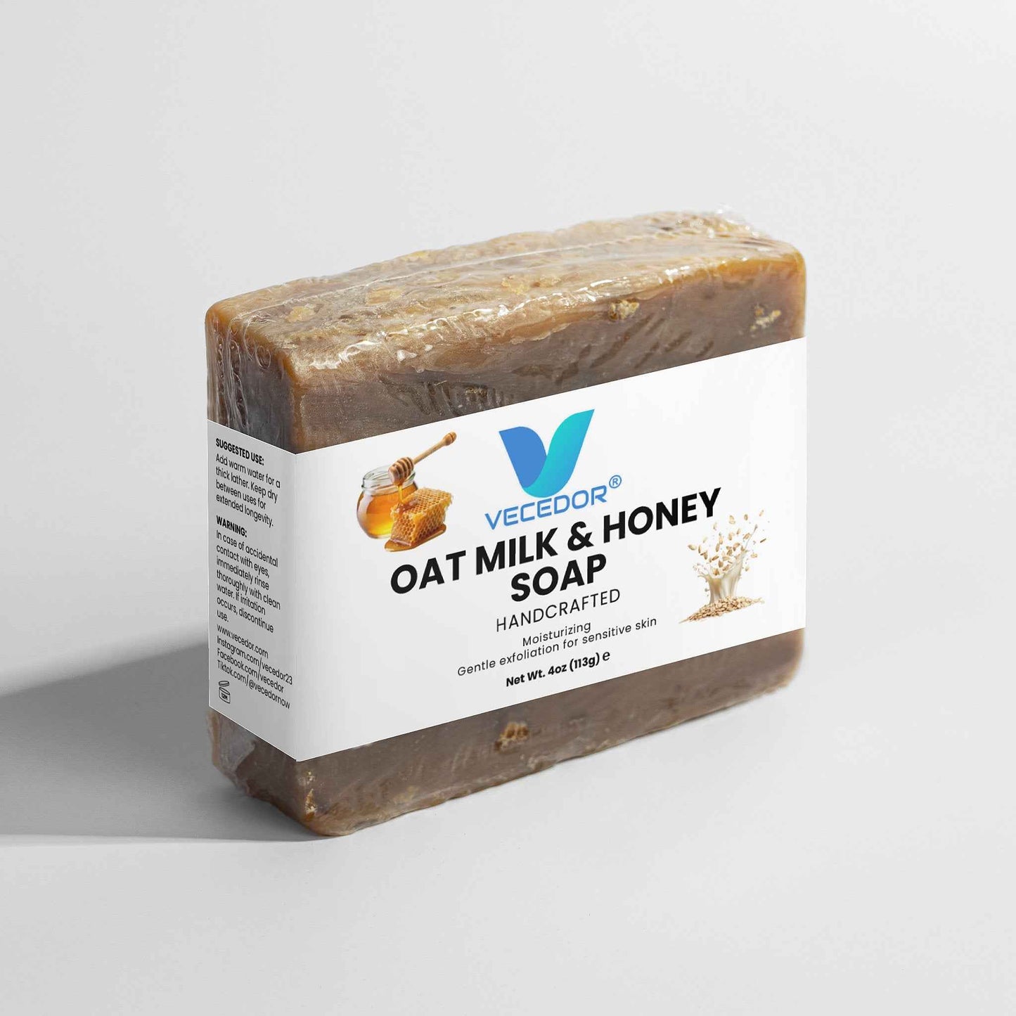VECEDOR Oat Milk & Honey Soap – Gentle Moisturizing Bar for Dry & Sensitive Skin – Nourishing, Soothing & Hydrating, 4oz