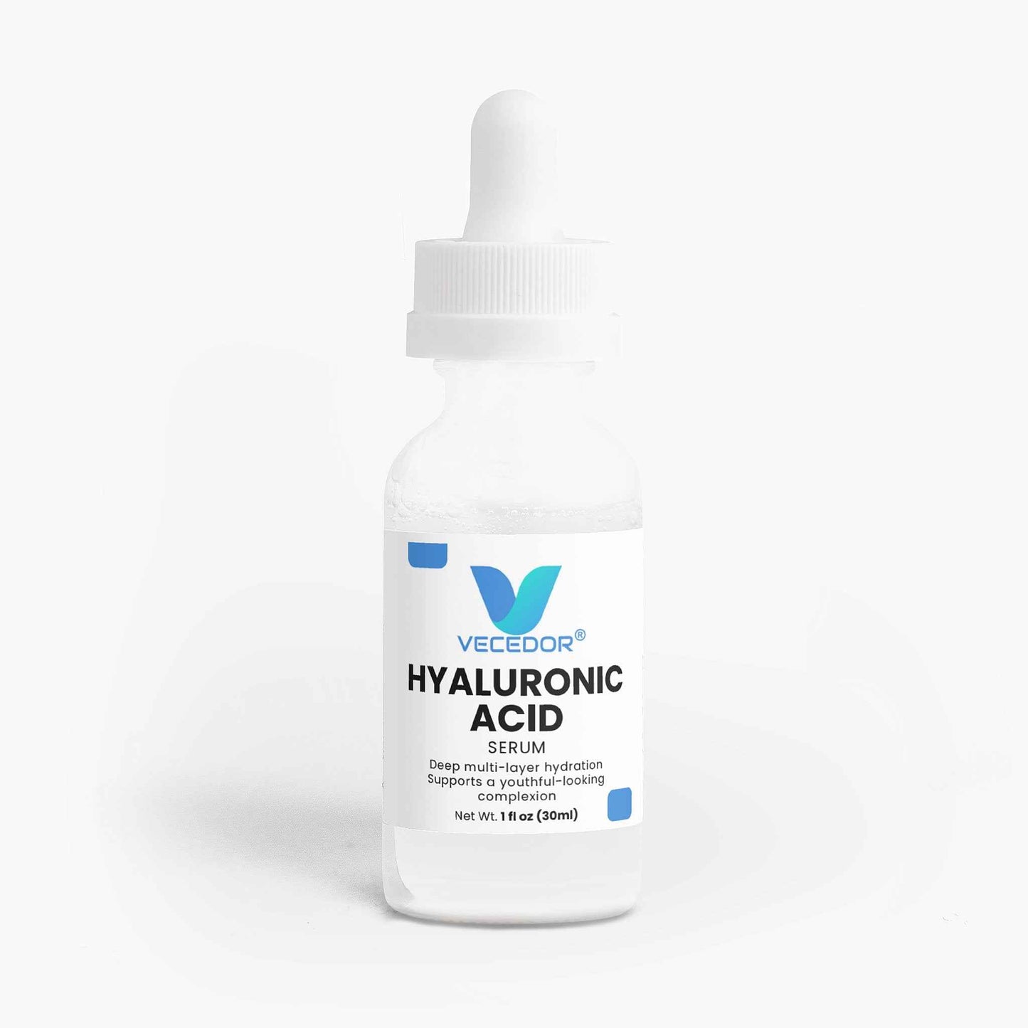 Vecedor Hyaluronic Acid Serum - Deep Multi-Layer Hydration for Enhanced Moisture Retention & Elasticity - 1 fl oz
