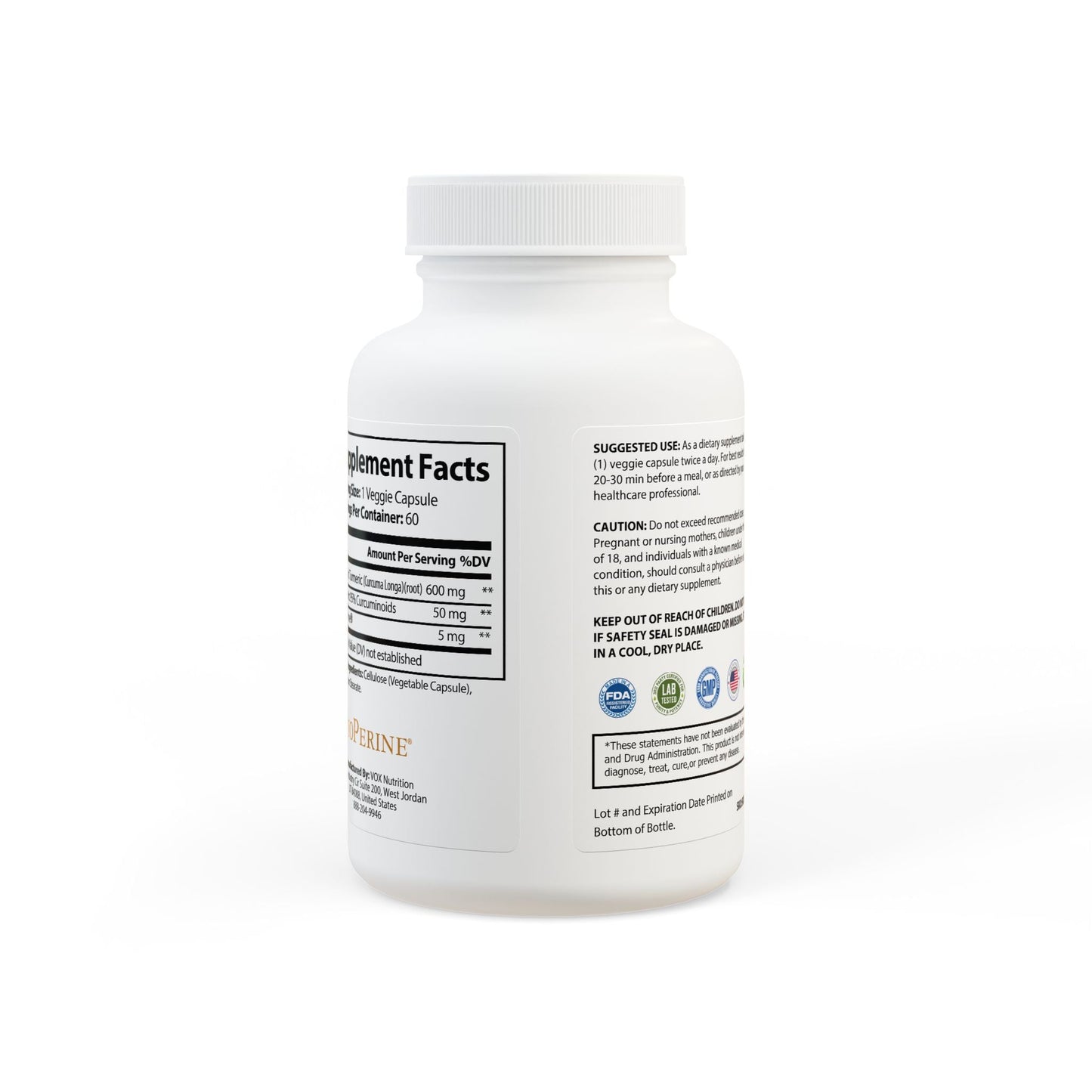 VECEDOR Turmeric with BioPerine® (Black Pepper Fruit Extract) Supplement (60 Capsules) VECEDOR