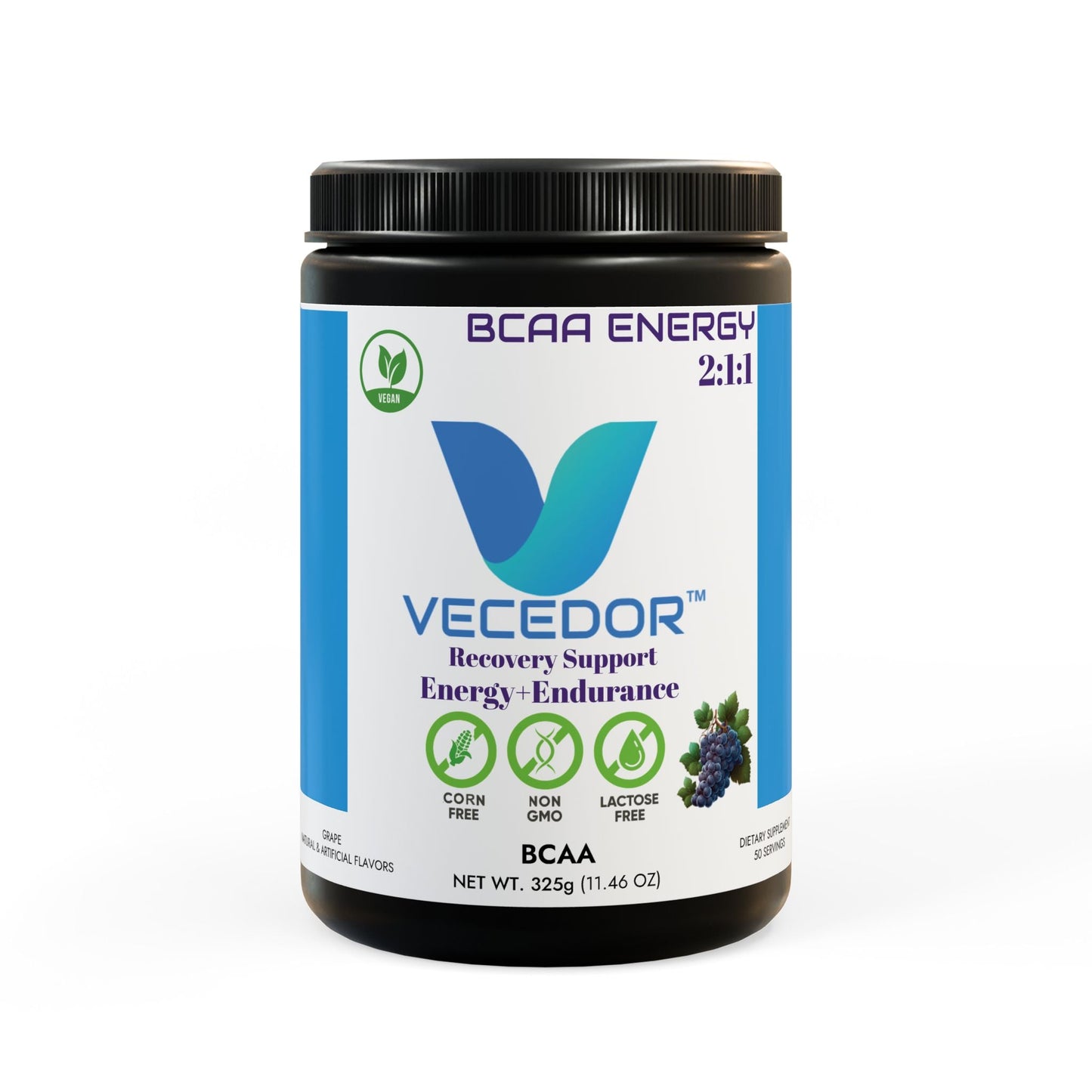 VECEDOR BCAA Supplement – Essential Amino Acids for Muscle Recovery, Growth & Endurance, Vegan-Friendly, 11.46oz, 50 servings Printify