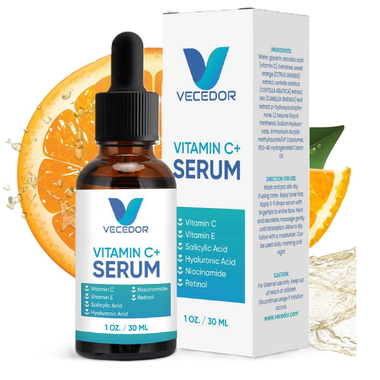 VECEDOR Organic Vitamin C Face Serum with Hyaluronic Acid and Centella Asiatica, Hydrating, Wrinkles, Skincare 1 fl oz Vecedor