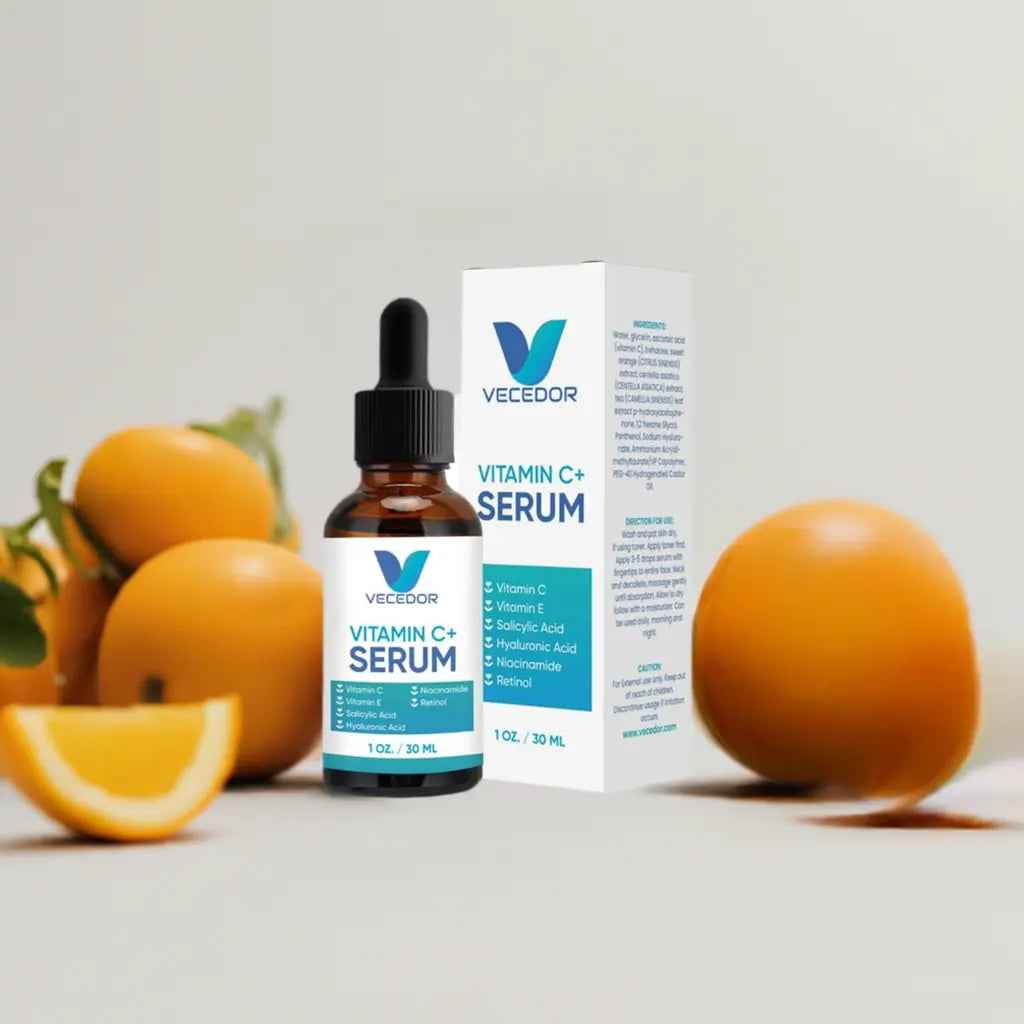 VECEDOR Organic Vitamin C Serum with Hyaluronic Acid and Centella Asiatica for Hydrated Skin and Wrinkle Reduction 1 fl oz