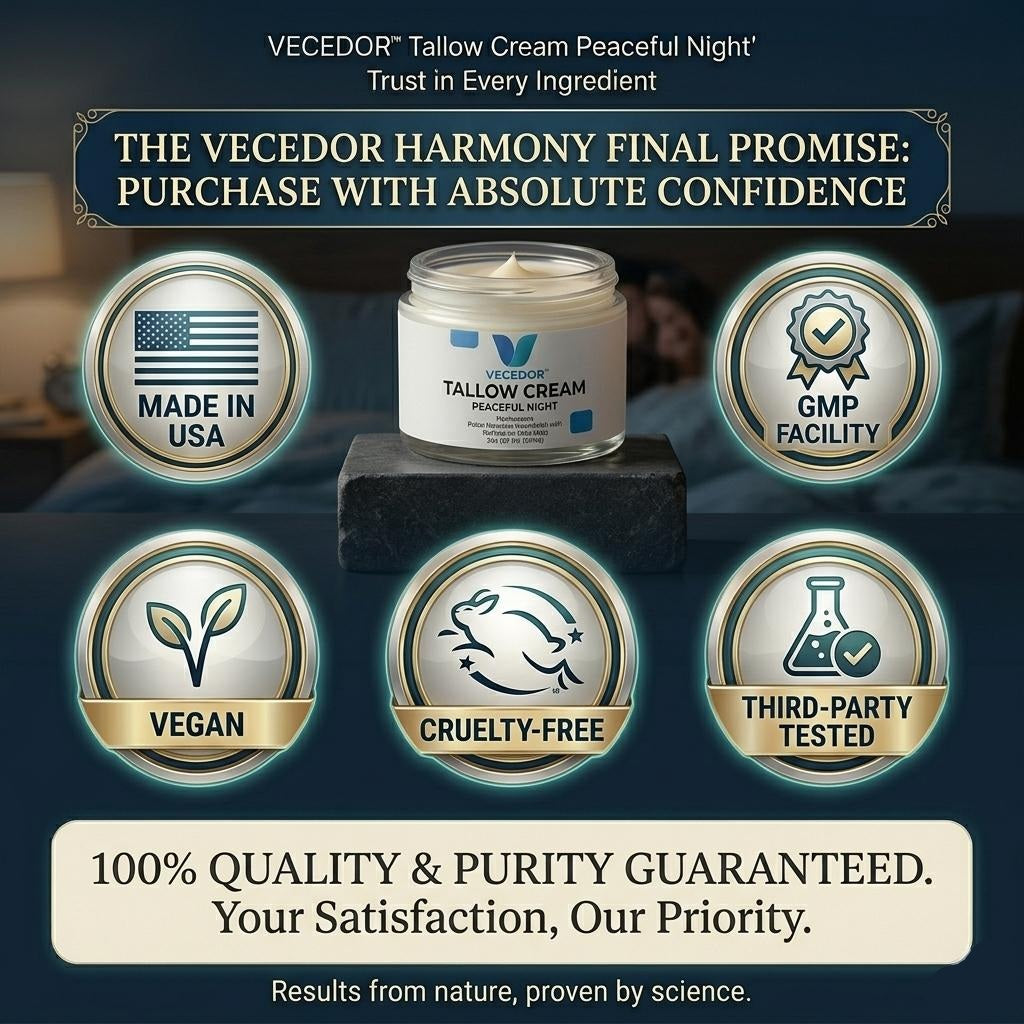 VECEDOR Tallow Cream Peaceful Night – Nourishing Night Cream for Dry & Sensitive Skin – Natural Moisturizing & Skin Repair, 2oz