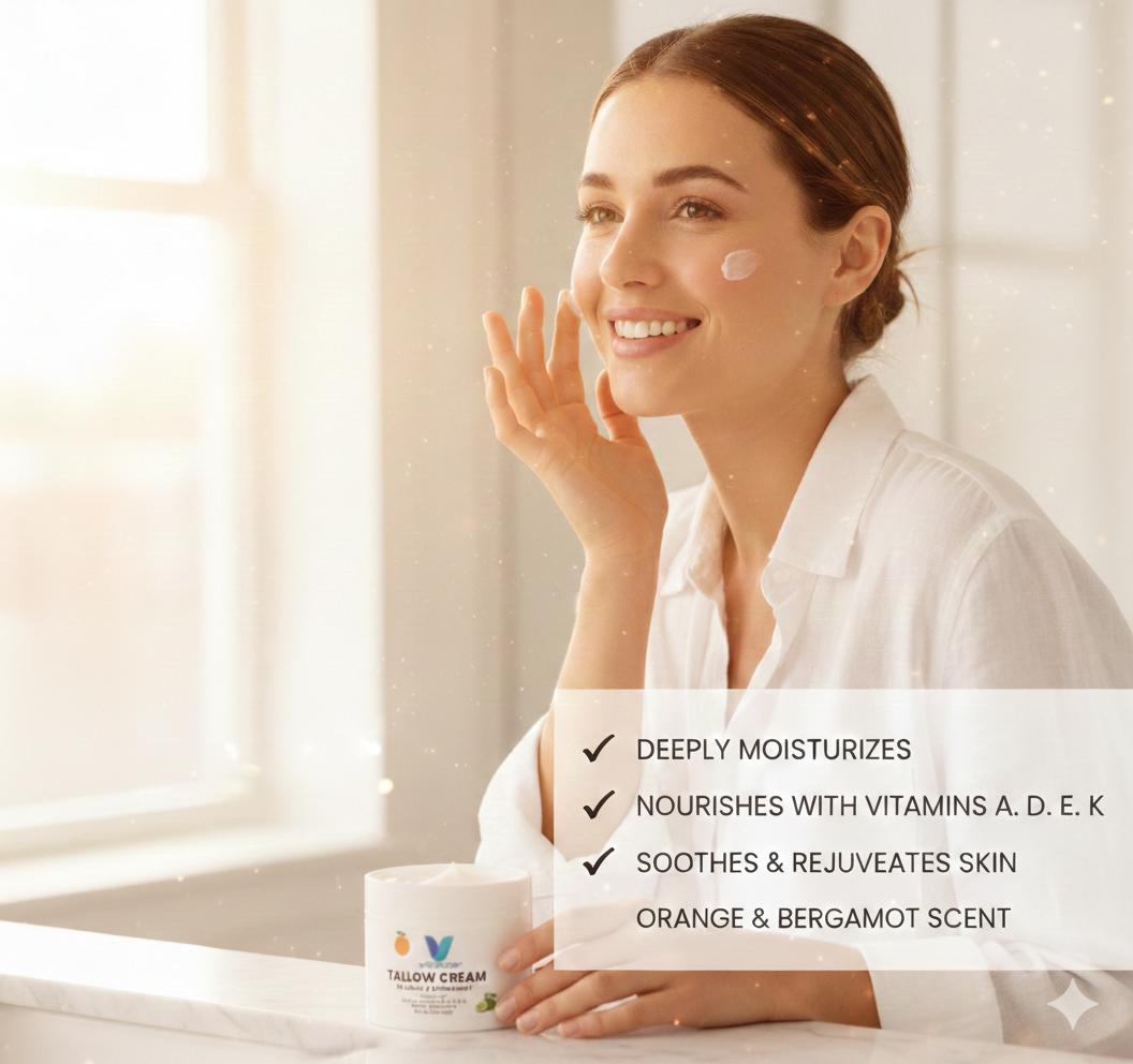 VECEDOR Tallow Cream Orange & Bergamot – Natural Face & Body Moisturizer for Dry Skin, Nourishing & Hydrating Balm, 2oz VECEDOR