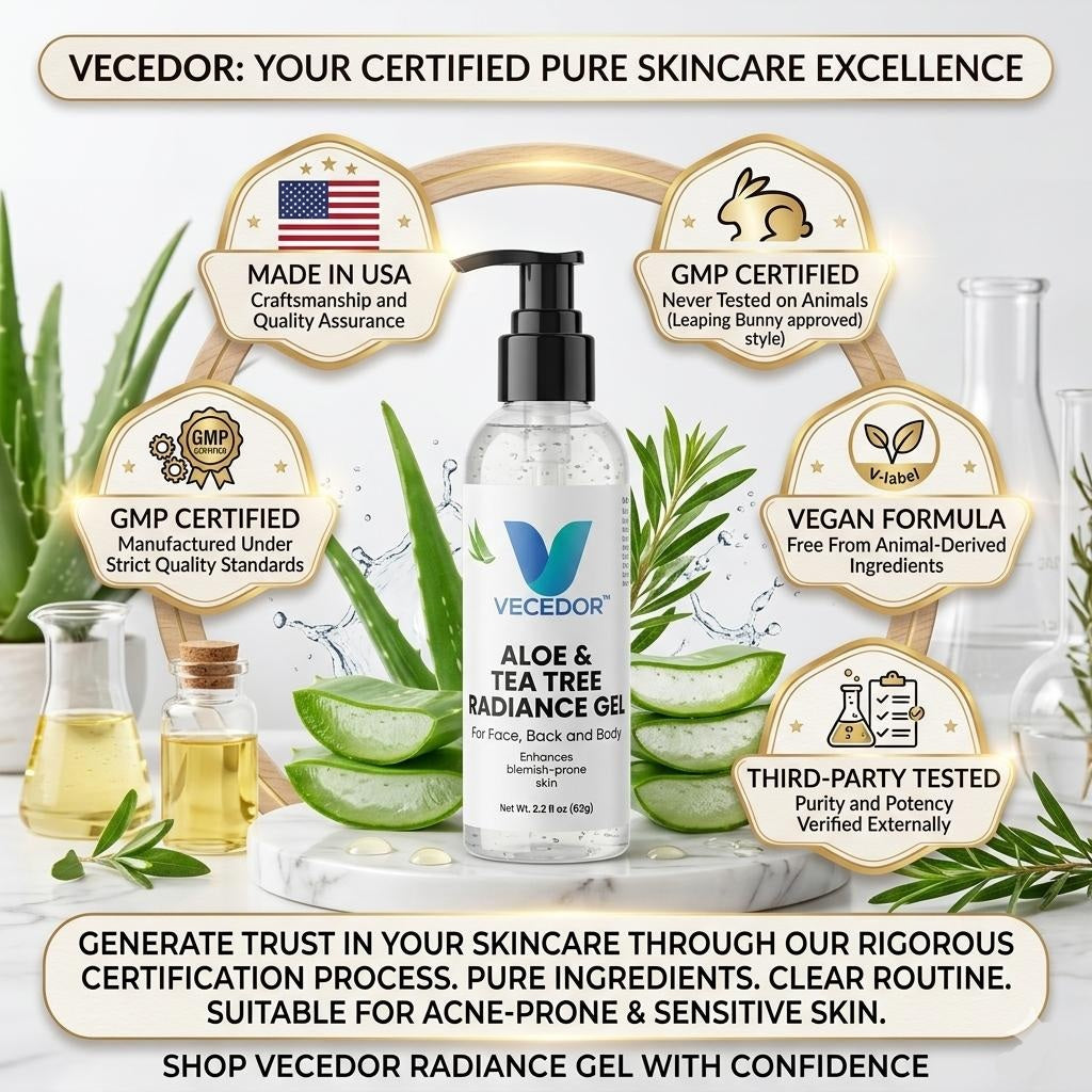 VECEDOR Aloe & Tea Tree Radiance Gel – Soothing Face Gel for Acne-Prone & Sensitive Skin – Hydrating, Brightening & Anti-Inflammatory, 2oz