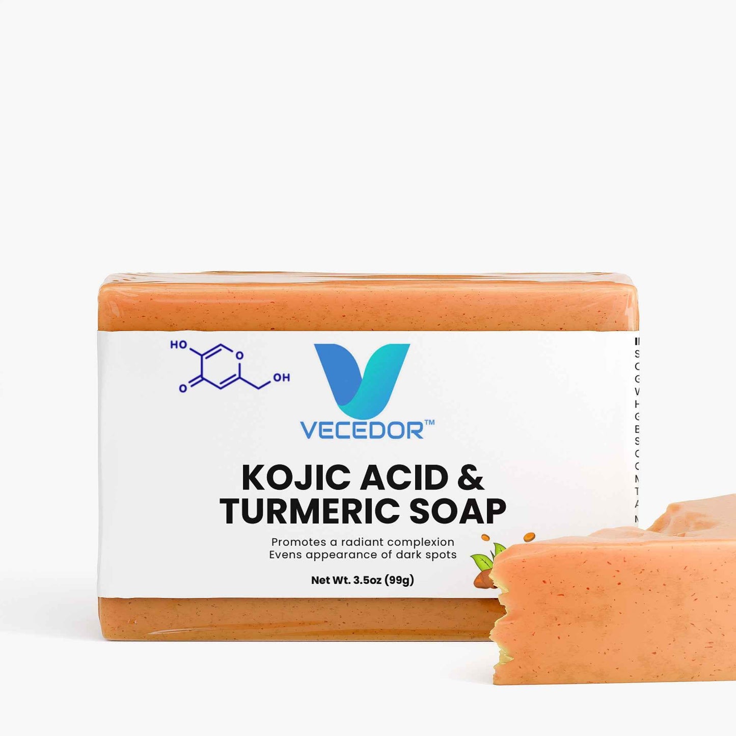 VECEDOR Kojic Acid & Turmeric Soap – Brightening & Dark Spot Remover Bar for Glowing Skin, 4oz