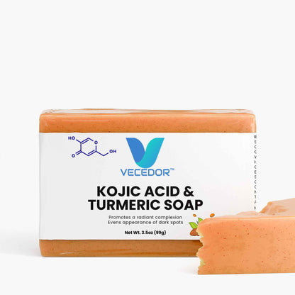 VECEDOR Kojic Acid & Turmeric Soap – Brightening & Dark Spot Remover Bar for Glowing Skin, 4oz
