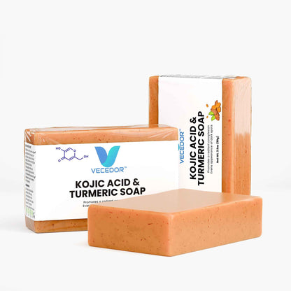 VECEDOR Kojic Acid & Turmeric Soap – Brightening & Dark Spot Remover Bar for Glowing Skin, 4oz