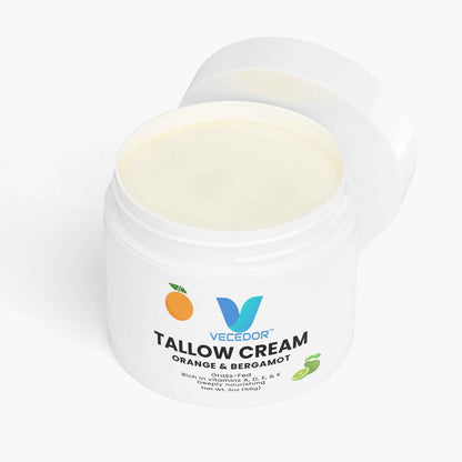 VECEDOR Tallow Cream Orange & Bergamot – Natural Face & Body Moisturizer for Dry Skin, Nourishing & Hydrating Balm, 2oz
