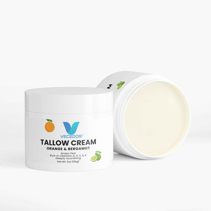 VECEDOR Tallow Cream Orange & Bergamot – Natural Face & Body Moisturizer for Dry Skin, Nourishing & Hydrating Balm, 2oz