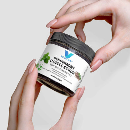 VECEDOR Peppermint Coffee Scrub – Exfoliating Body & Face Scrub for Smooth, Glowing Skin – Natural Moisturizing & Cellulite Care, 4oz