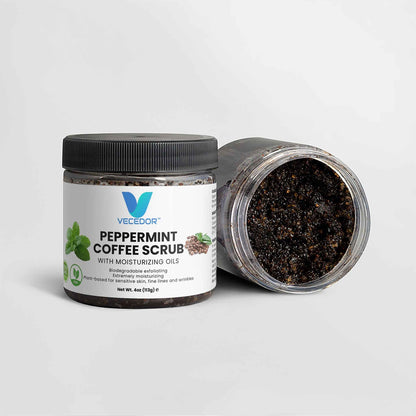 VECEDOR Peppermint Coffee Scrub – Exfoliating Body & Face Scrub for Smooth, Glowing Skin – Natural Moisturizing & Cellulite Care, 4oz