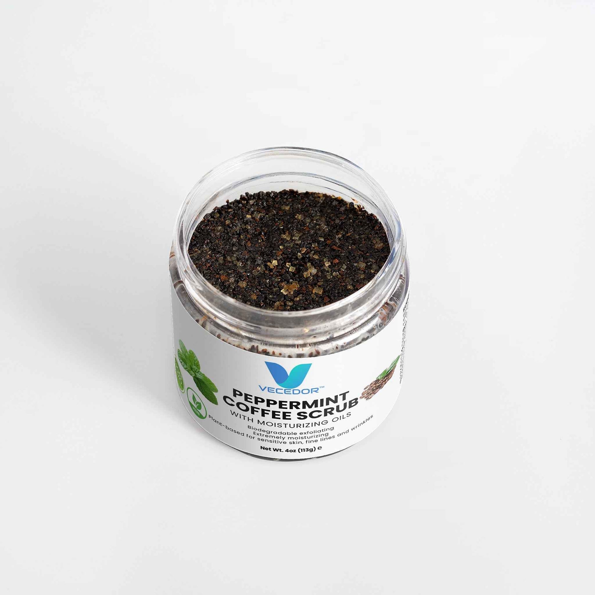 VECEDOR Peppermint Coffee Scrub – Exfoliating Body & Face Scrub for Smooth, Glowing Skin – Natural Moisturizing & Cellulite Care, 4oz