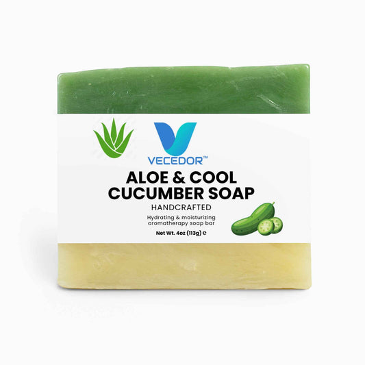 VECEDOR Aloe & Cool Cucumber Soap, Refreshing and Hydrating Face & Body Bar, 4 oz