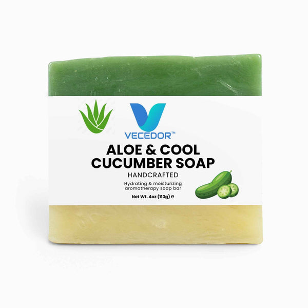 VECEDOR Aloe & Cool Cucumber Soap, Refreshing and Hydrating Face & Body Bar, 4 oz