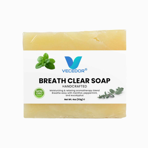 VECEDOR Breathe Clear Soap – Eucalyptus & Peppermint Bar for Respiratory Support, Deep Cleansing & Refreshing Aromatherapy, 4oz
