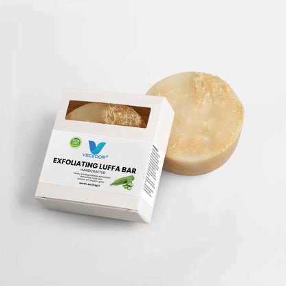 VECEDOR Exfoliating Luffa Bar – Natural Loofah Soap for Deep Cleansing & Smooth, Glowing Skin – Gentle Body Scrub, 4oz
