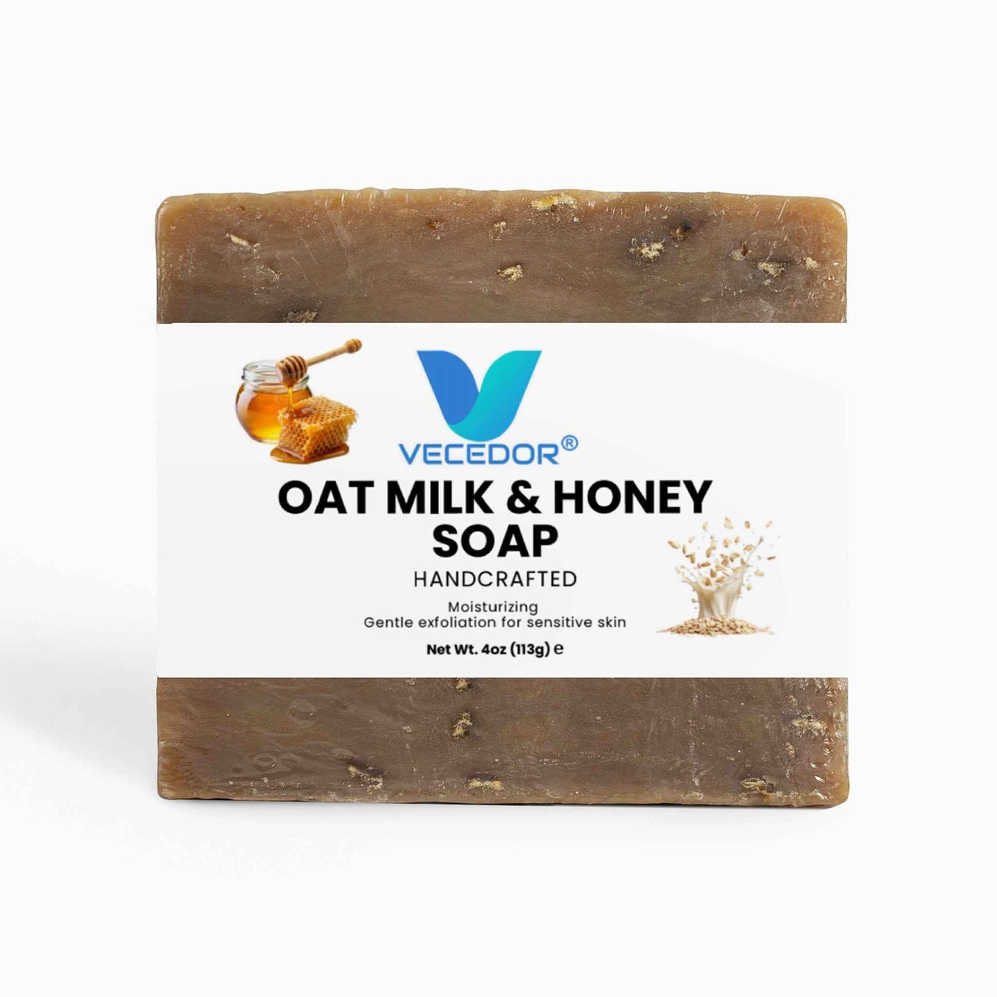 VECEDOR Oat Milk & Honey Soap – Gentle Moisturizing Bar for Dry & Sensitive Skin – Nourishing, Soothing & Hydrating, 4oz