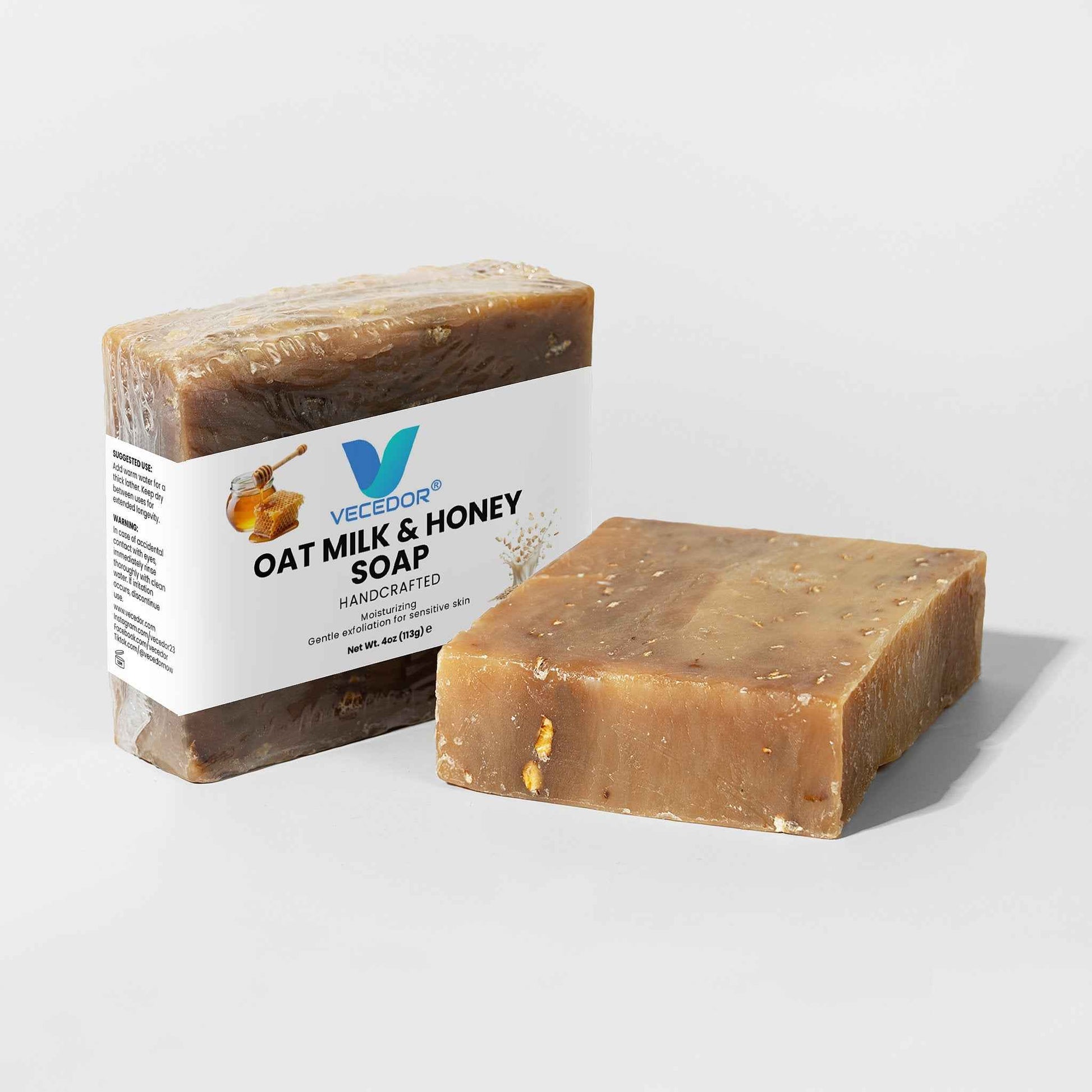 VECEDOR Oat Milk & Honey Soap – Gentle Moisturizing Bar for Dry & Sensitive Skin – Nourishing, Soothing & Hydrating, 4oz