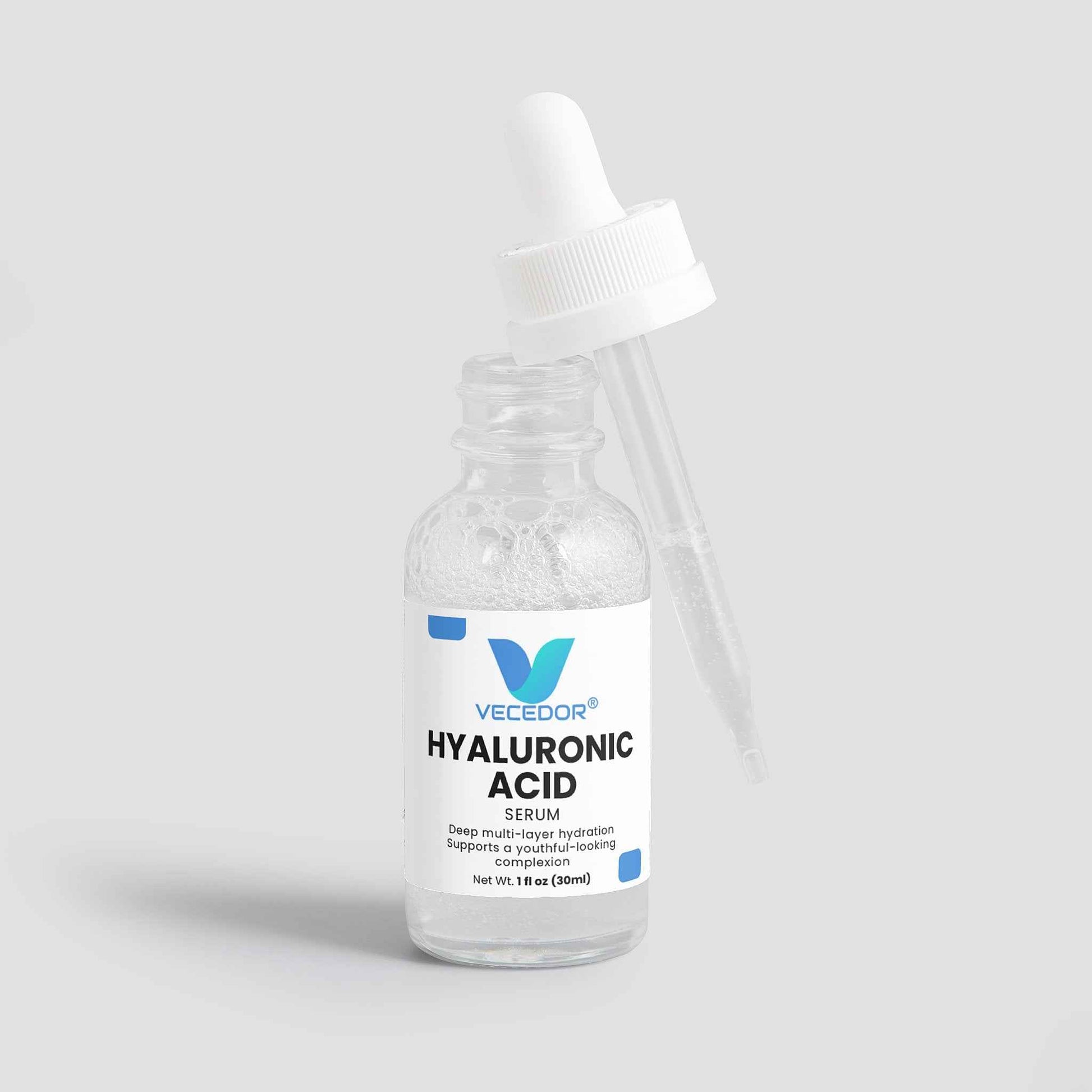 Vecedor Hyaluronic Acid Serum - Deep Multi-Layer Hydration for Enhanced Moisture Retention & Elasticity - 1 fl oz