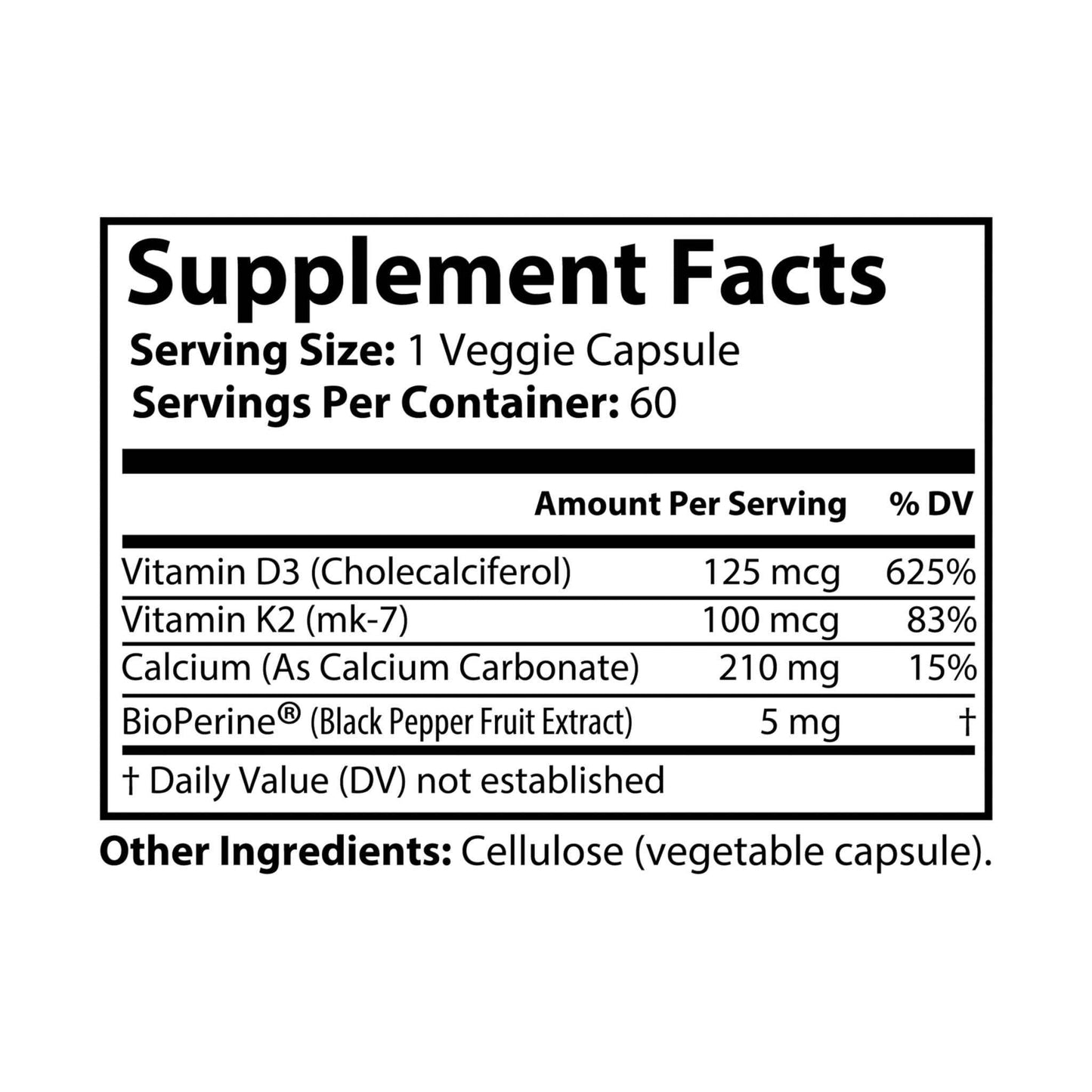 VECEDOR Vitamin K2 + D3 Supplement (60 Capsules)