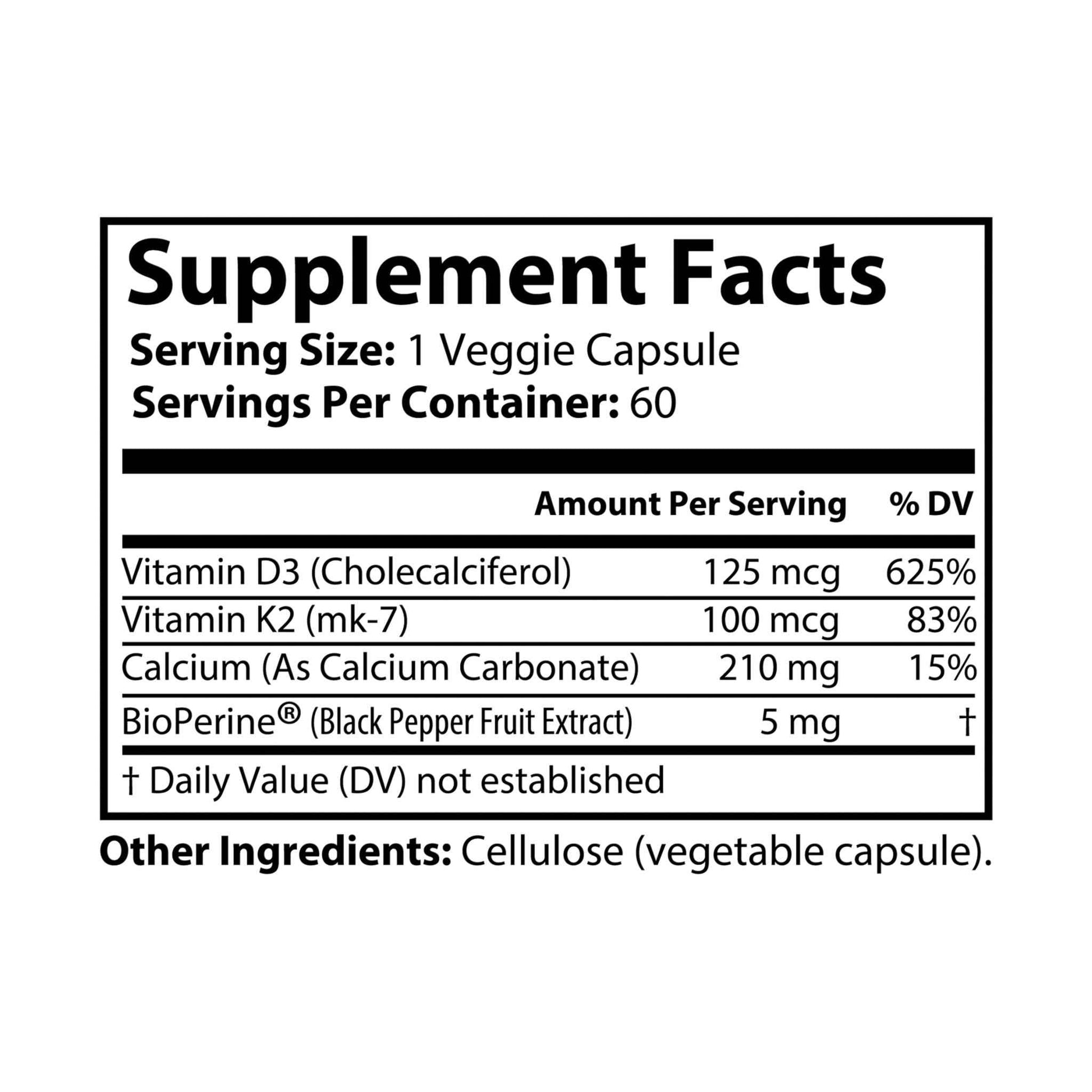 VECEDOR Vitamin K2 + D3 Supplement (60 Capsules)