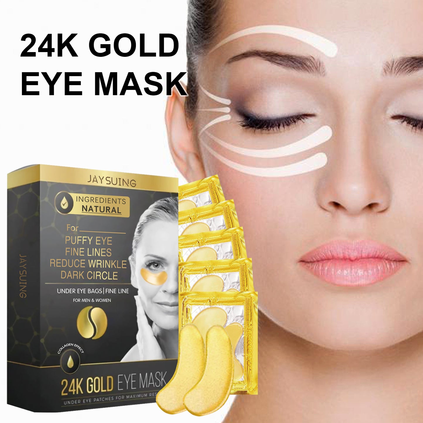 Vecedor 24k Gold Eye Mask Fades Fine Lines, Dark Circles, Hydrates & Firms Eye Masks