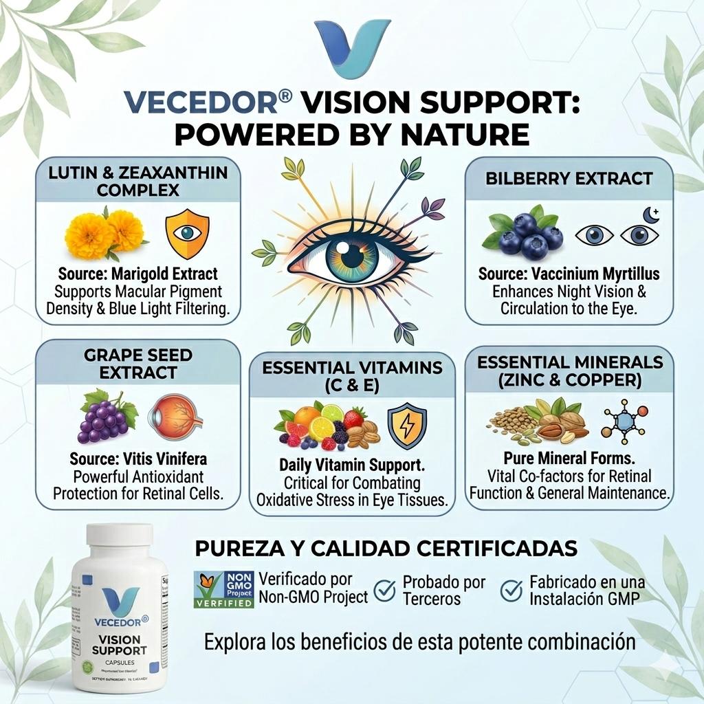 Vecedor Vision Support – Lutein and Zeaxanthin Supplement for Eye Health, Helps Reduce Eye Strain and Fatigue – 60 Capsules