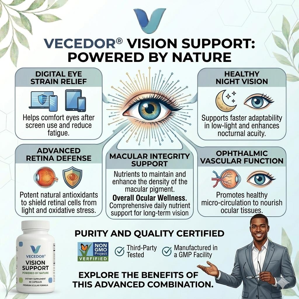Vecedor Vision Support – Lutein and Zeaxanthin Supplement for Eye Health, Helps Reduce Eye Strain and Fatigue – 60 Capsules