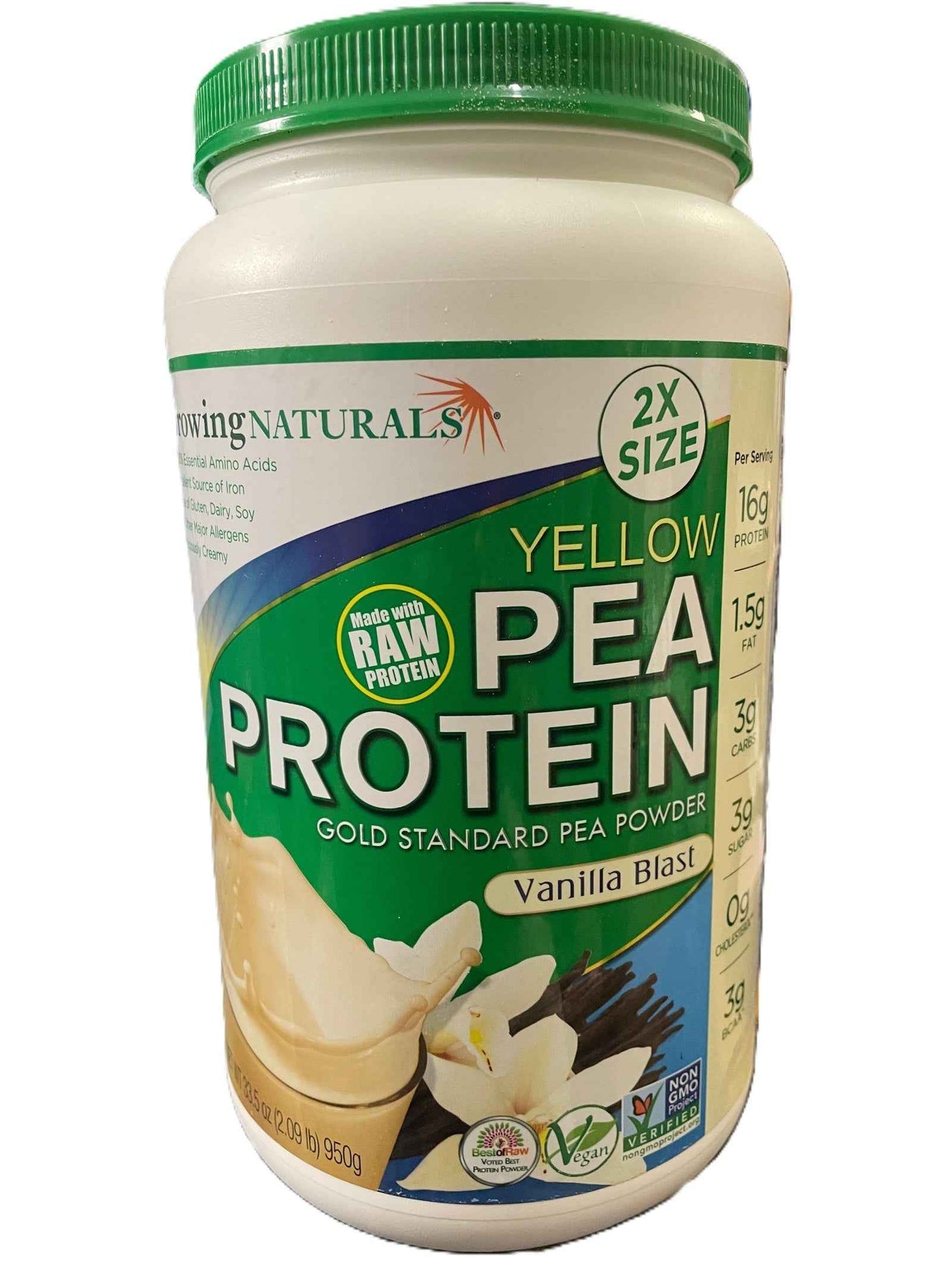 Growing Naturals Pea Protein Powder - Vanilla Flavor - 33.5OZ/3LBs Shipping Packaging