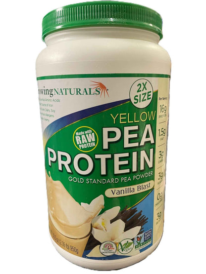 Growing Naturals Pea Protein Powder - Vanilla Flavor - 33.5OZ/3LBs Shipping Packaging