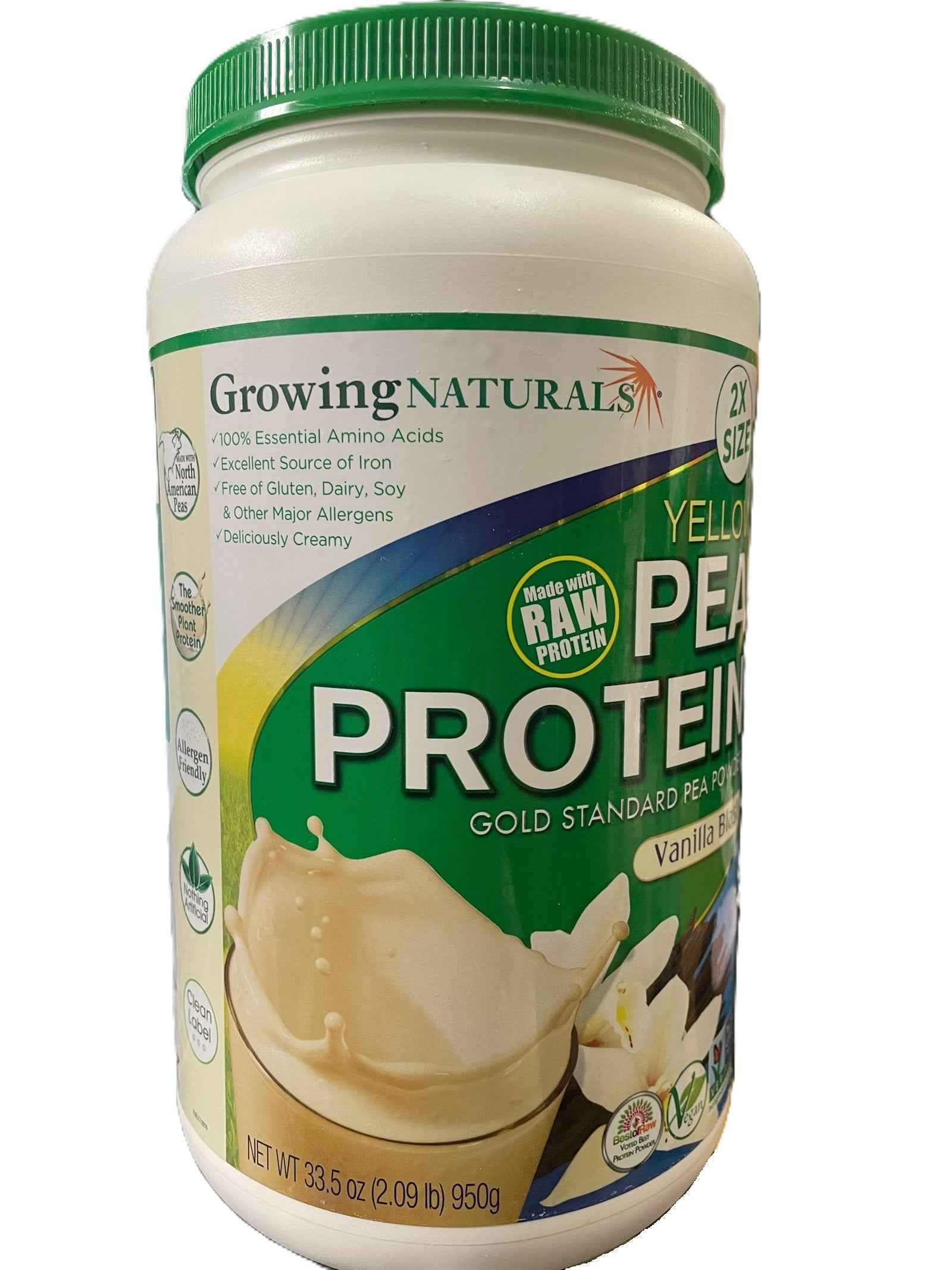 Growing Naturals Pea Protein Powder - Vanilla Flavor - 33.5OZ/3LBs Shipping Packaging