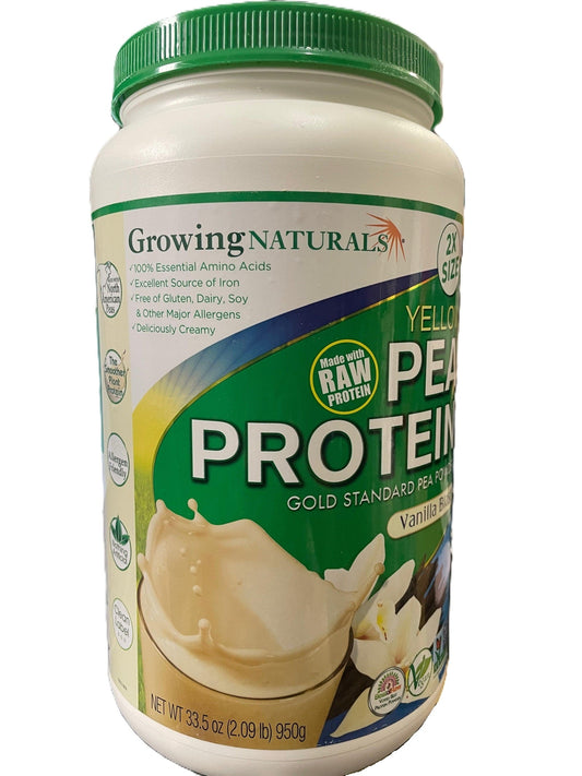 Growing Naturals Pea Protein Powder - Vanilla Flavor - 33.5OZ/3LBs Growing Naturals