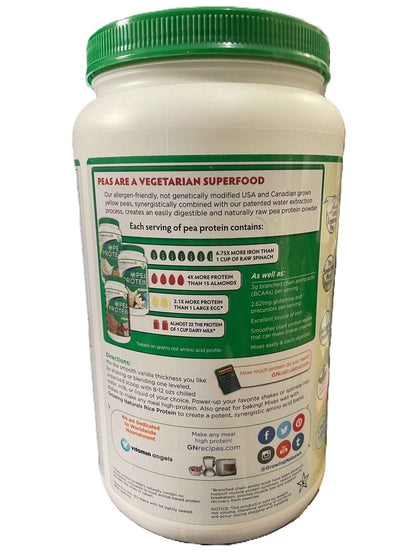 Growing Naturals Pea Protein Powder - Vanilla Flavor - 33.5OZ/3LBs Shipping Packaging