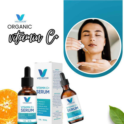 VECEDOR Organic Vitamin C Serum with Hyaluronic Acid and Centella Asiatica for Hydrated Skin and Wrinkle Reduction 1 fl oz