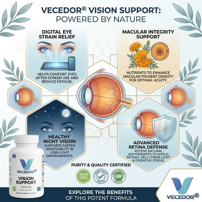 Vecedor Vision Support – Lutein and Zeaxanthin Supplement for Eye Health, Helps Reduce Eye Strain and Fatigue – 60 Capsules