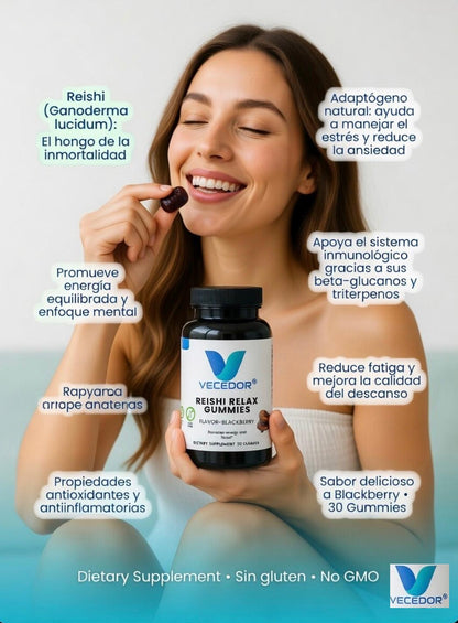 VECEDOR Reishi Relax Gummies for Calm & Wellness | Natural Adaptogen Support