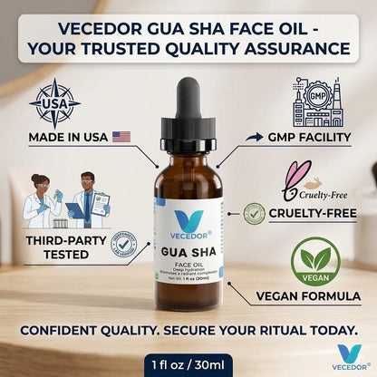 VECEDOR Gua Sha Face Oil  – Hydrating, Nourishing & Radiance-Boosting Facial Oil for Massage & Glow 1 fl oz