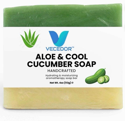 VECEDOR Aloe & Cool Cucumber Soap, Refreshing and Hydrating Face & Body Bar, 4 oz
