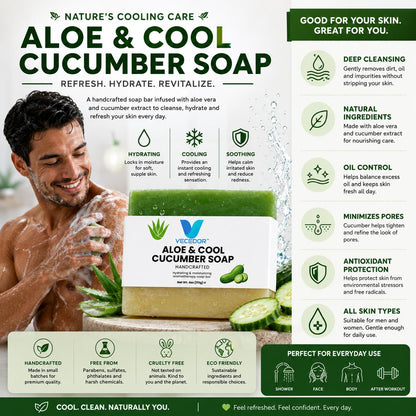 VECEDOR Aloe & Cool Cucumber Soap, Refreshing and Hydrating Face & Body Bar, 4 oz