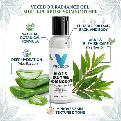 VECEDOR Aloe & Tea Tree Radiance Gel – Soothing Face Gel for Acne-Prone & Sensitive Skin – Hydrating, Brightening & Anti-Inflammatory, 2oz