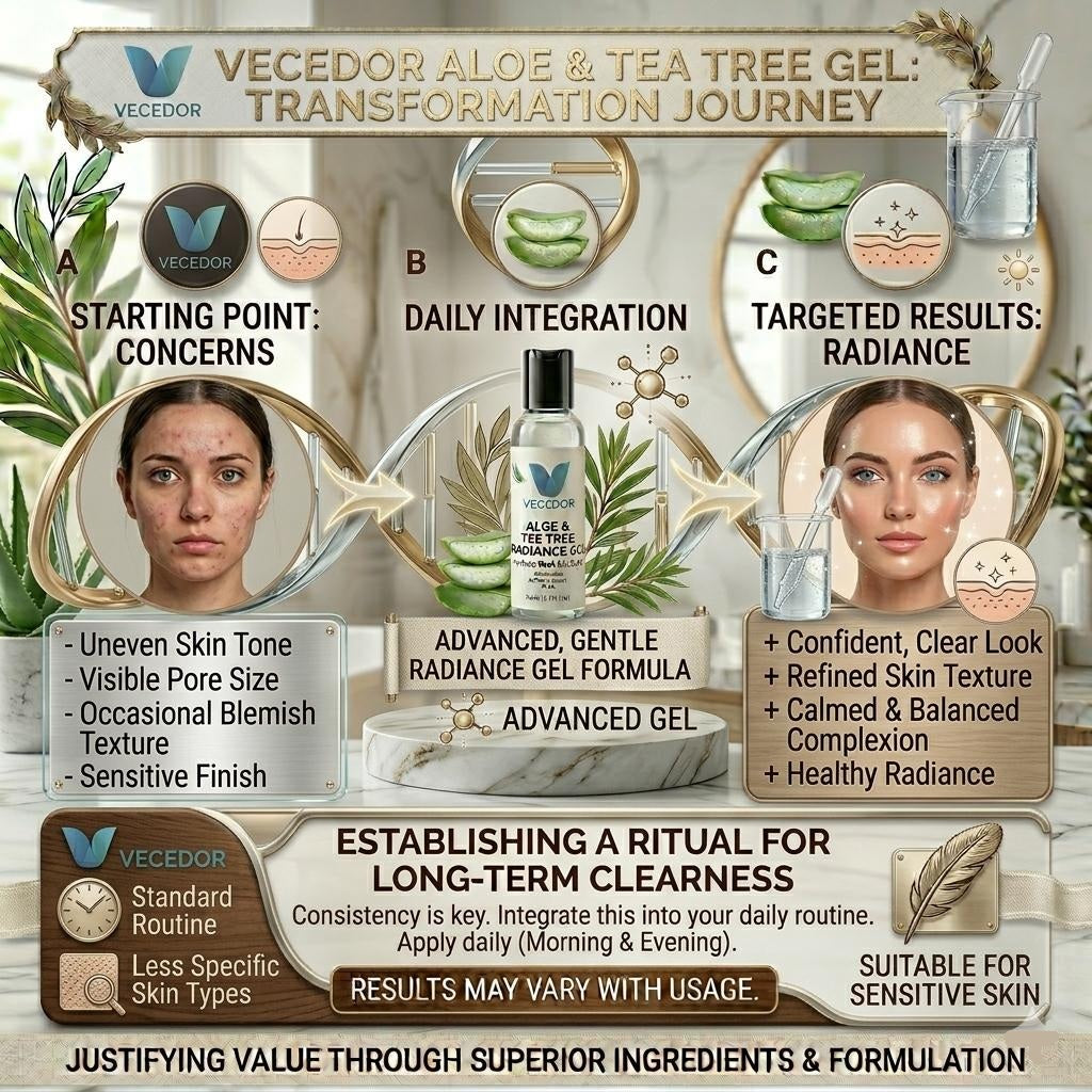 VECEDOR Aloe & Tea Tree Radiance Gel – Soothing Face Gel for Acne-Prone & Sensitive Skin – Hydrating, Brightening & Anti-Inflammatory, 2oz