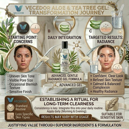 VECEDOR Aloe & Tea Tree Radiance Gel – Soothing Face Gel for Acne-Prone & Sensitive Skin – Hydrating, Brightening & Anti-Inflammatory, 2oz