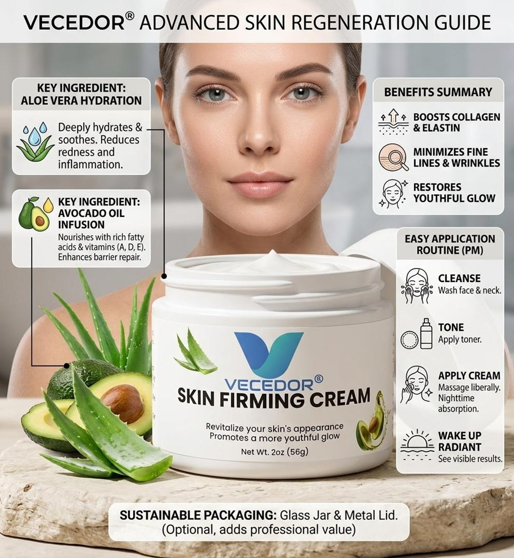 VECEDOR Skin Firming Cream – Anti-Aging Face & Body Moisturizer with Collagen & Elastin for Tightening and Smoothing, 2oz