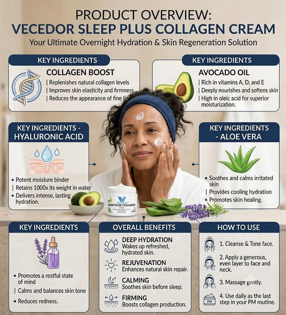 VECEDOR Sleep Plus Collagen Cream – Night Moisturizer with Collagen & Hyaluronic Acid for Hydration, Firming & Anti-Aging, 2oz