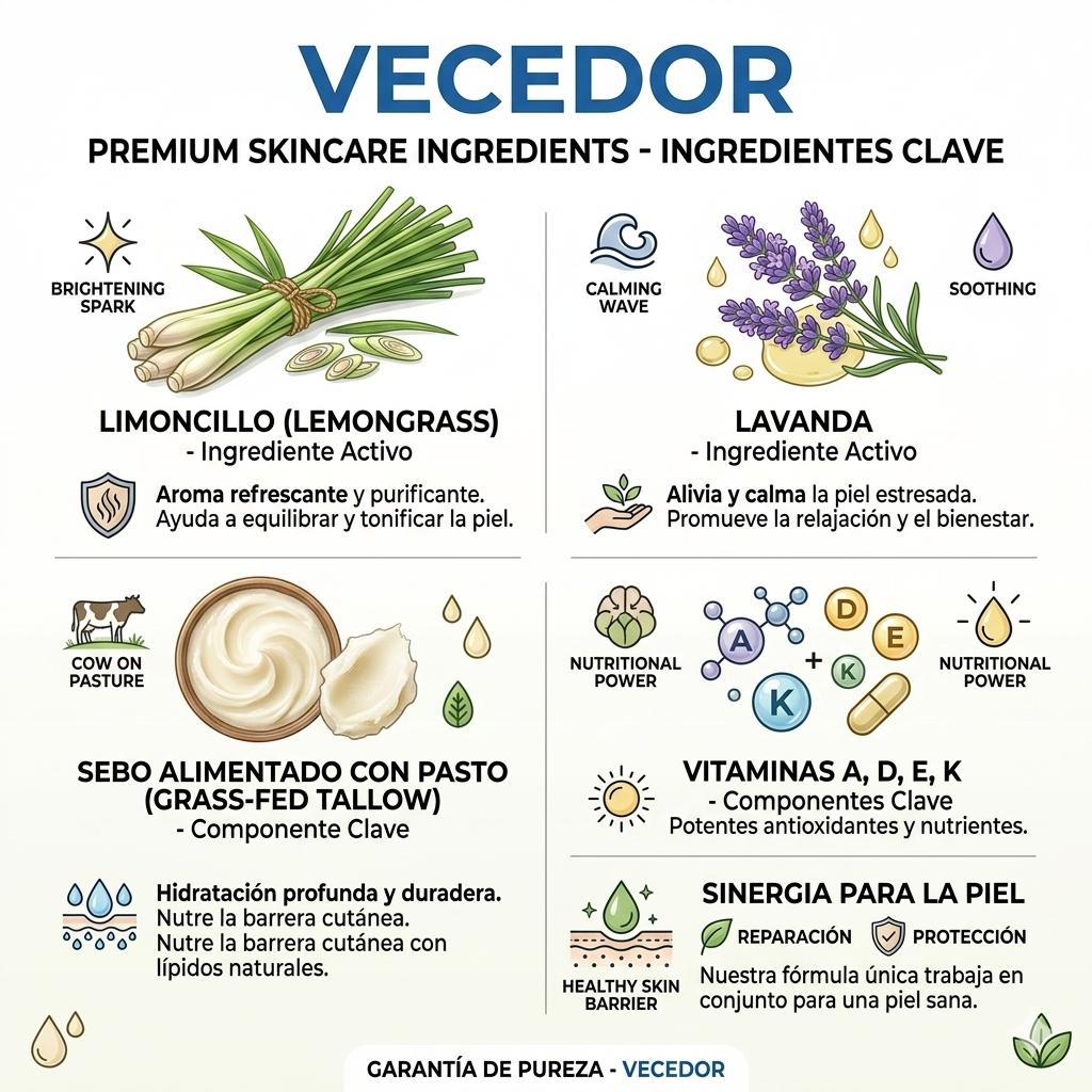 VECEDOR Tallow Cream Lemongrass & Lavender – Natural Face & Body Moisturizer for Dry Skin, Nourishing & Hydrating Balm, 2oz