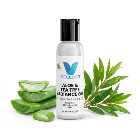 VECEDOR Aloe & Tea Tree Radiance Gel – Soothing Face Gel for Acne-Prone & Sensitive Skin – Hydrating, Brightening & Anti-Inflammatory, 2oz