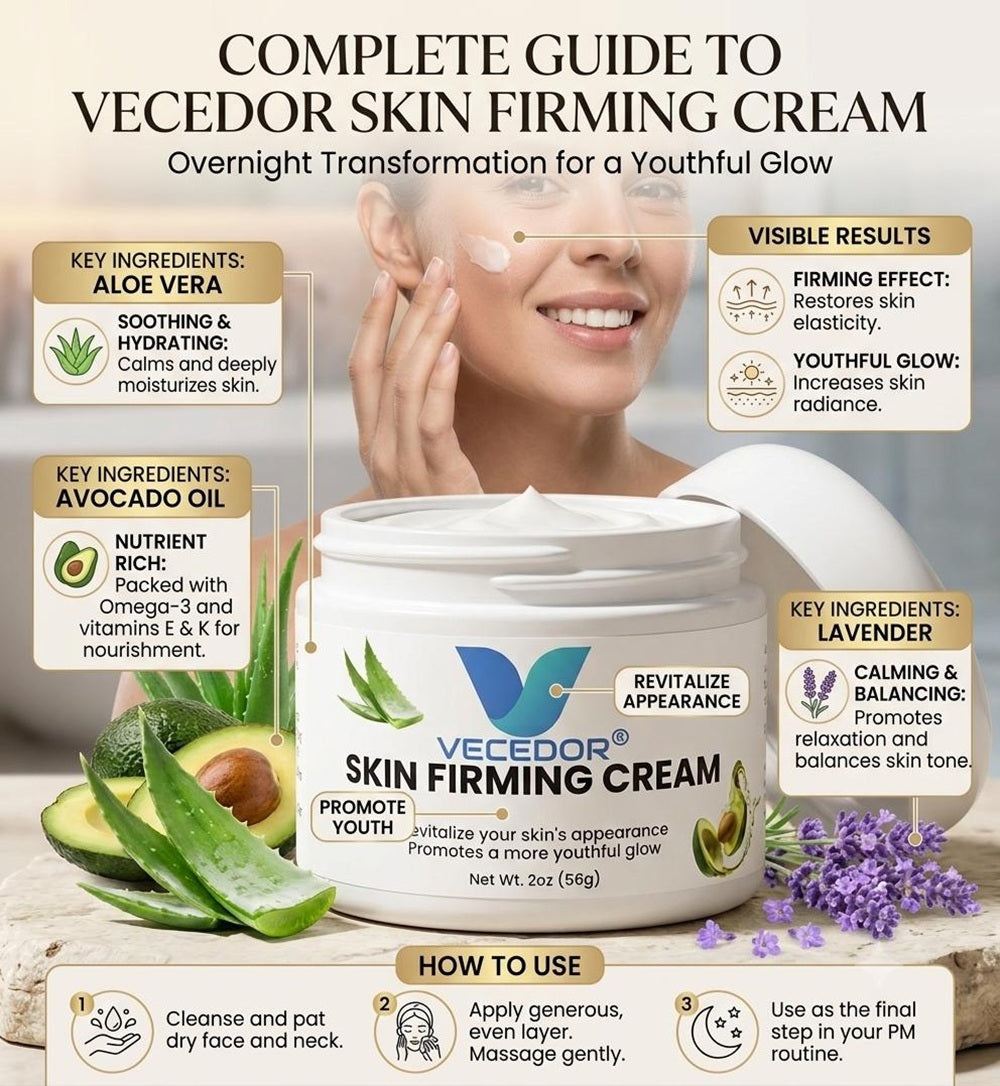 VECEDOR Skin Firming Cream – Anti-Aging Face & Body Moisturizer with Collagen & Elastin for Tightening and Smoothing, 2oz