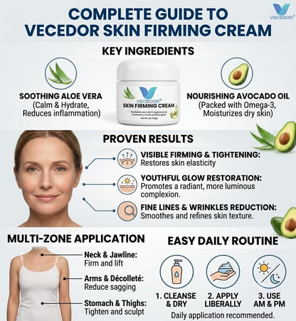VECEDOR Skin Firming Cream – Anti-Aging Face & Body Moisturizer with Collagen & Elastin for Tightening and Smoothing, 2oz